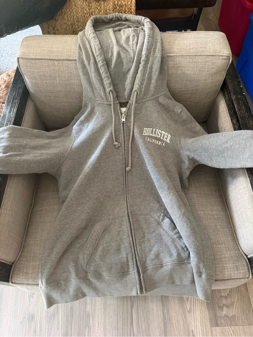 Hollister Men's Heather Gray Full-Zip Hoodie Sweatshirt